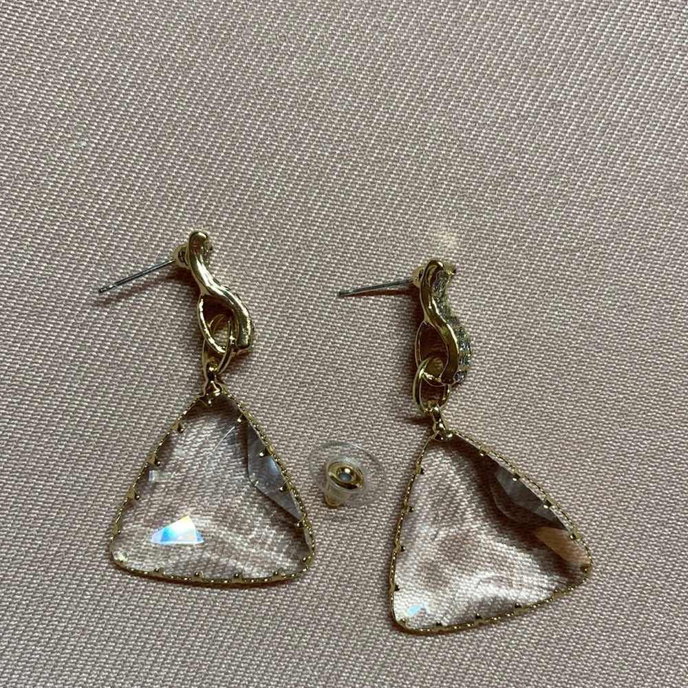 Trendy Triangle Transparent Gold Plated Earrings - Picture 6 of 6